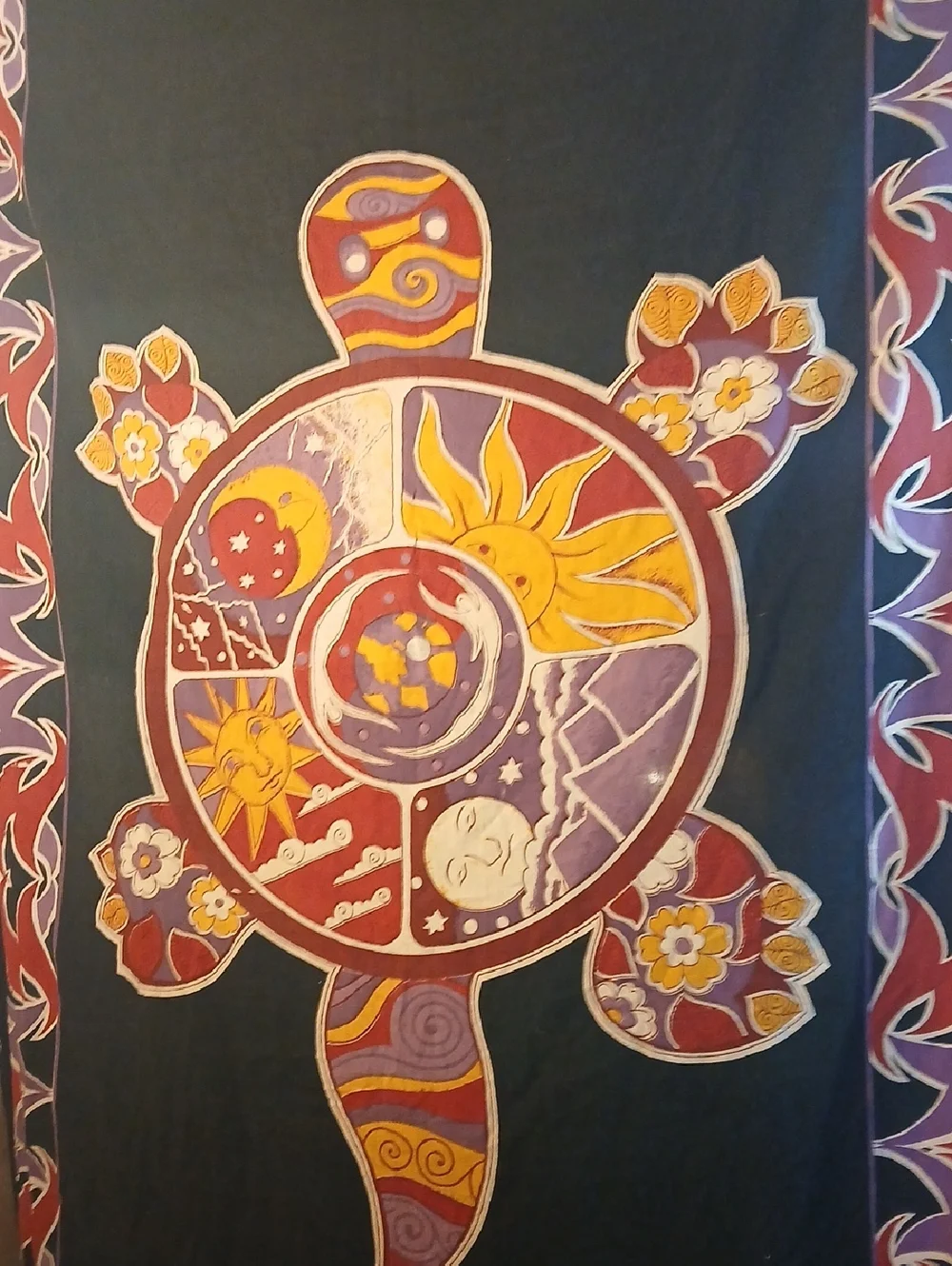 Vintage Gypsy Rose Bohemian Sun & Moon Turtle Wall Tapestry Yellow, Purple, Red